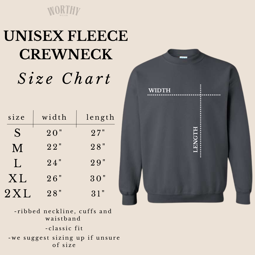 worthy wear sweatshirt size chart