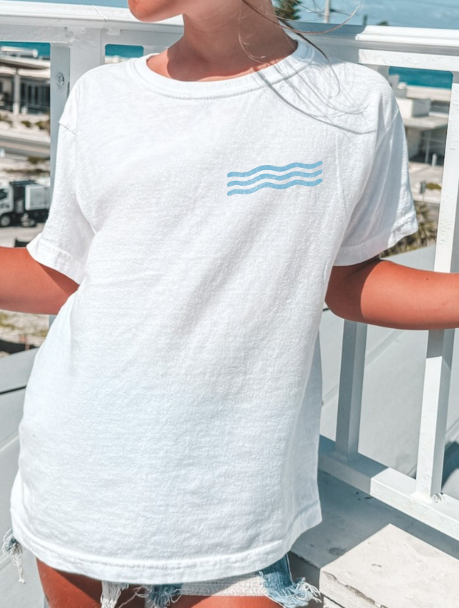 Youth tee featuring front of be still tee