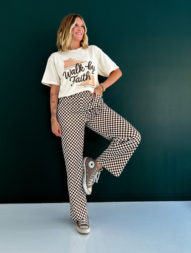 model wearing Faith Shoes Tee