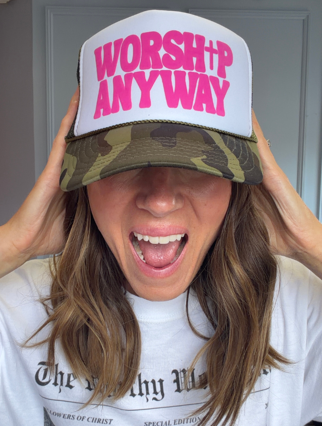 Worship Anyway Camo Foam Trucker