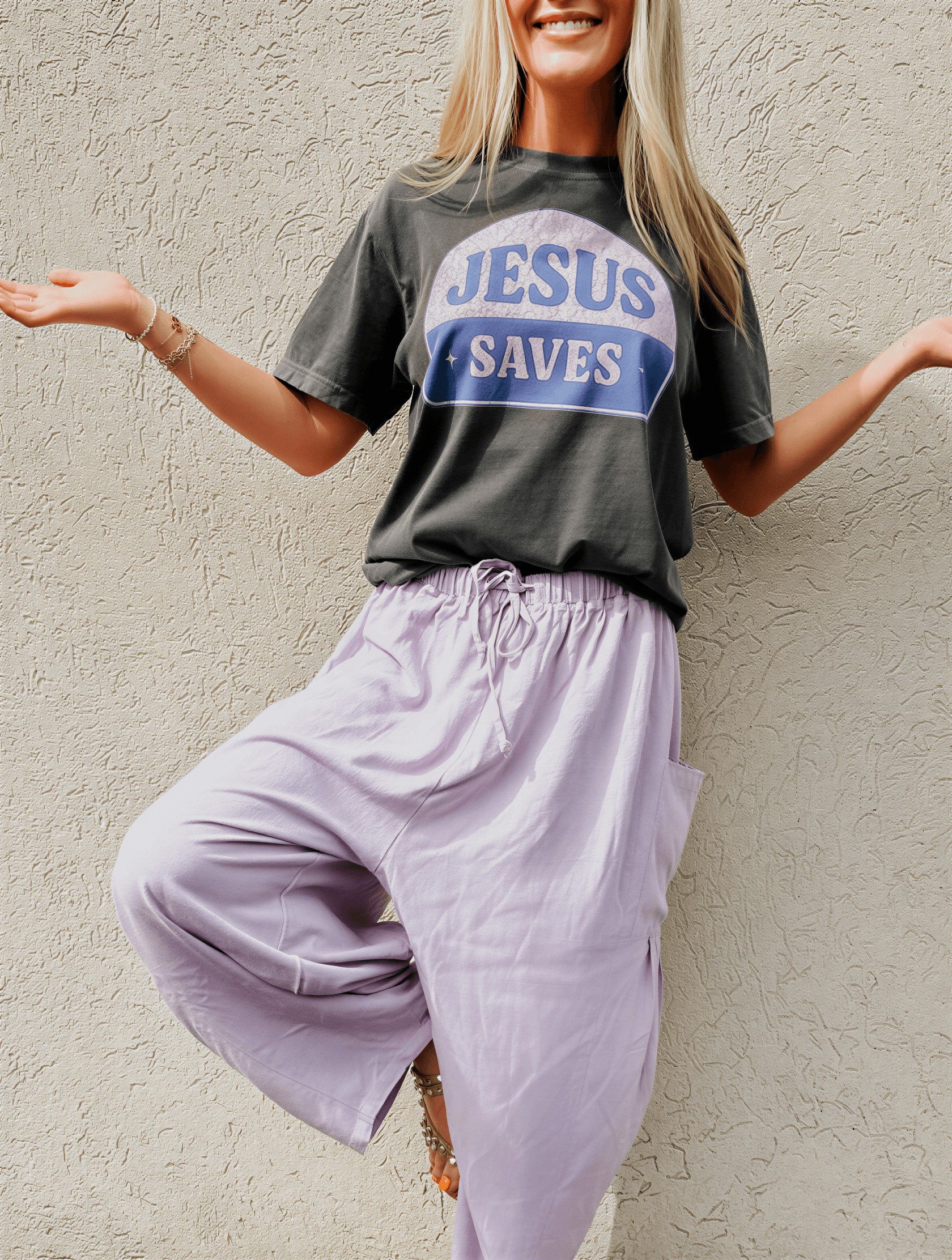 model wearing Retro Jesus Saves Tee