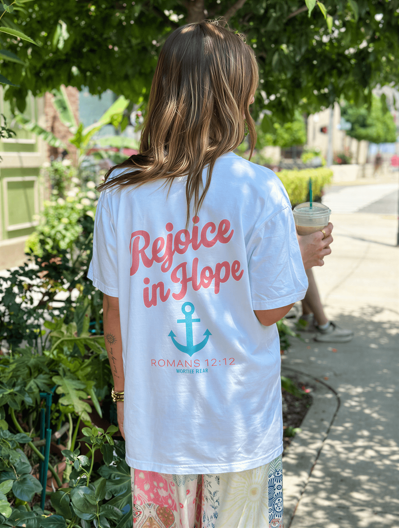 model wearing Rejoice In Hope Tee