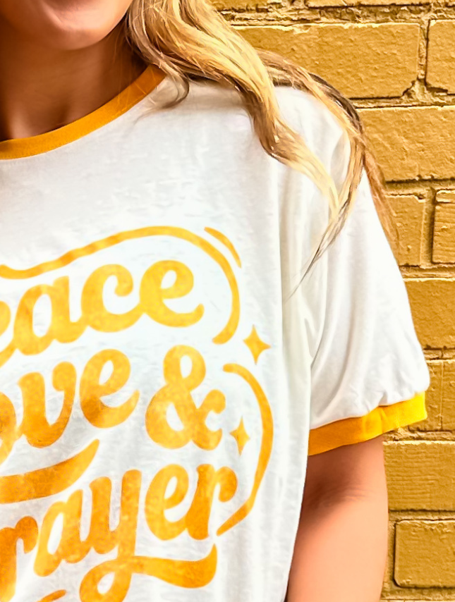 Peace, Love & Prayer Ringer Tee