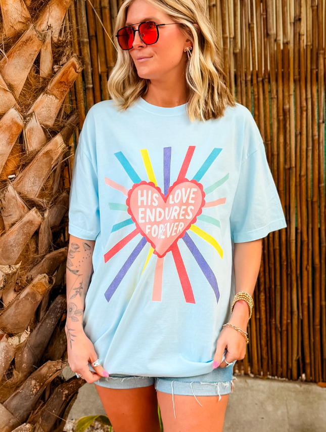 model wearing His Love Endures Tee