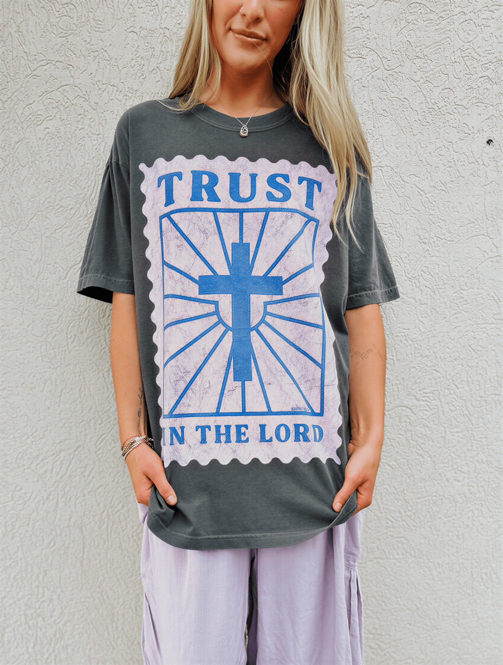 model wearing Retro Trust In The Lord Tee