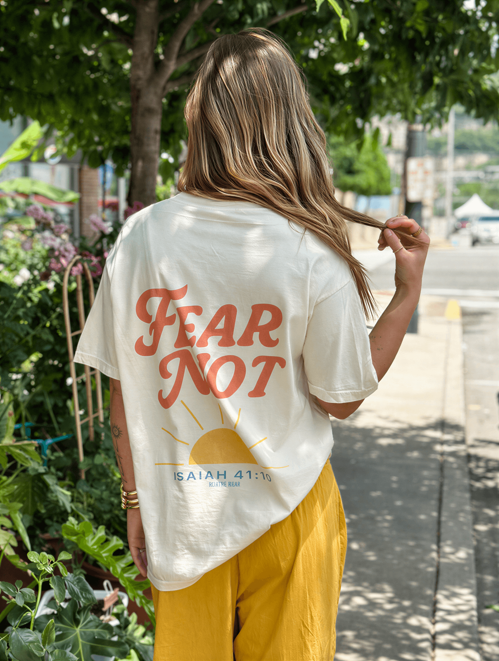 model wearing Fear Not Tee