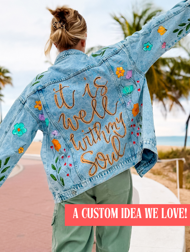 Custom Hand-Painted Jean Jacket - Script Font