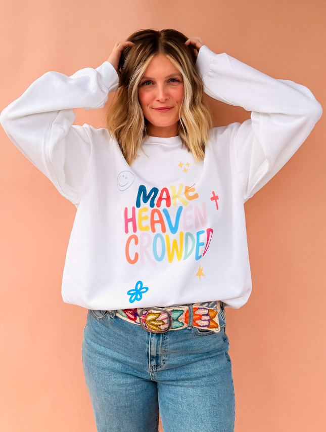 model wearing Make Heaven Crowded Sweatshirt