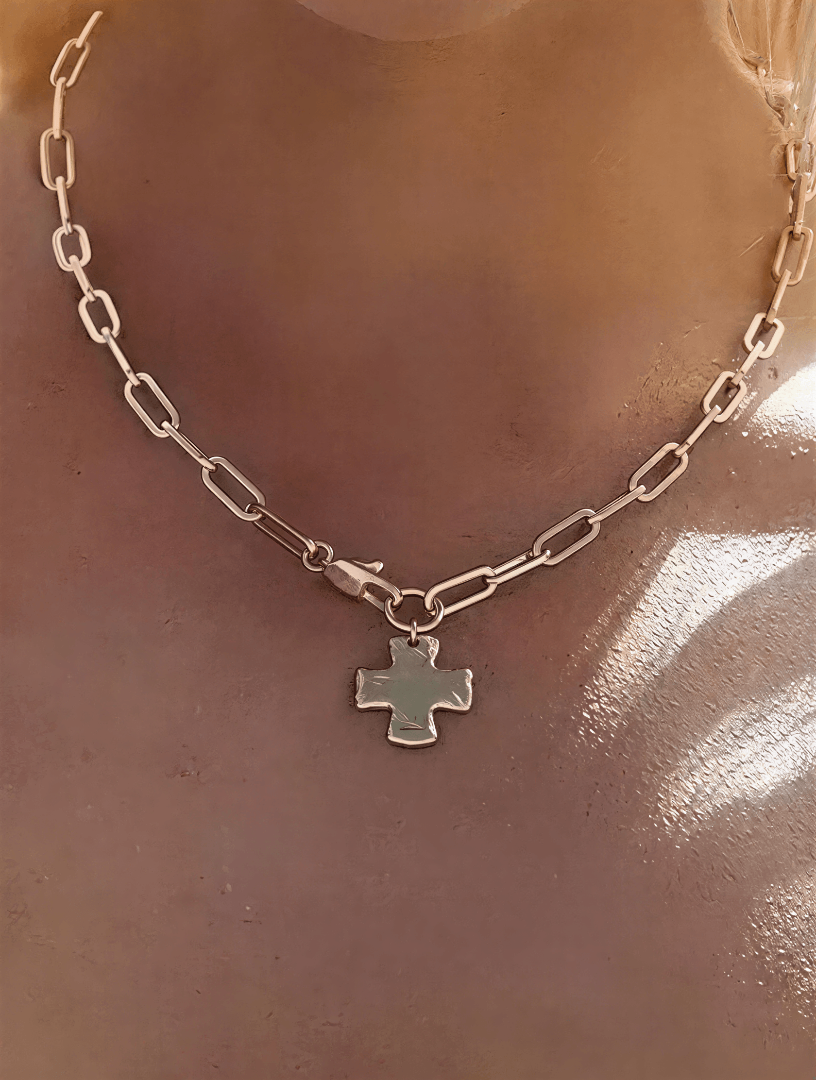 model wearing Dainty Gold Paperclip Necklace