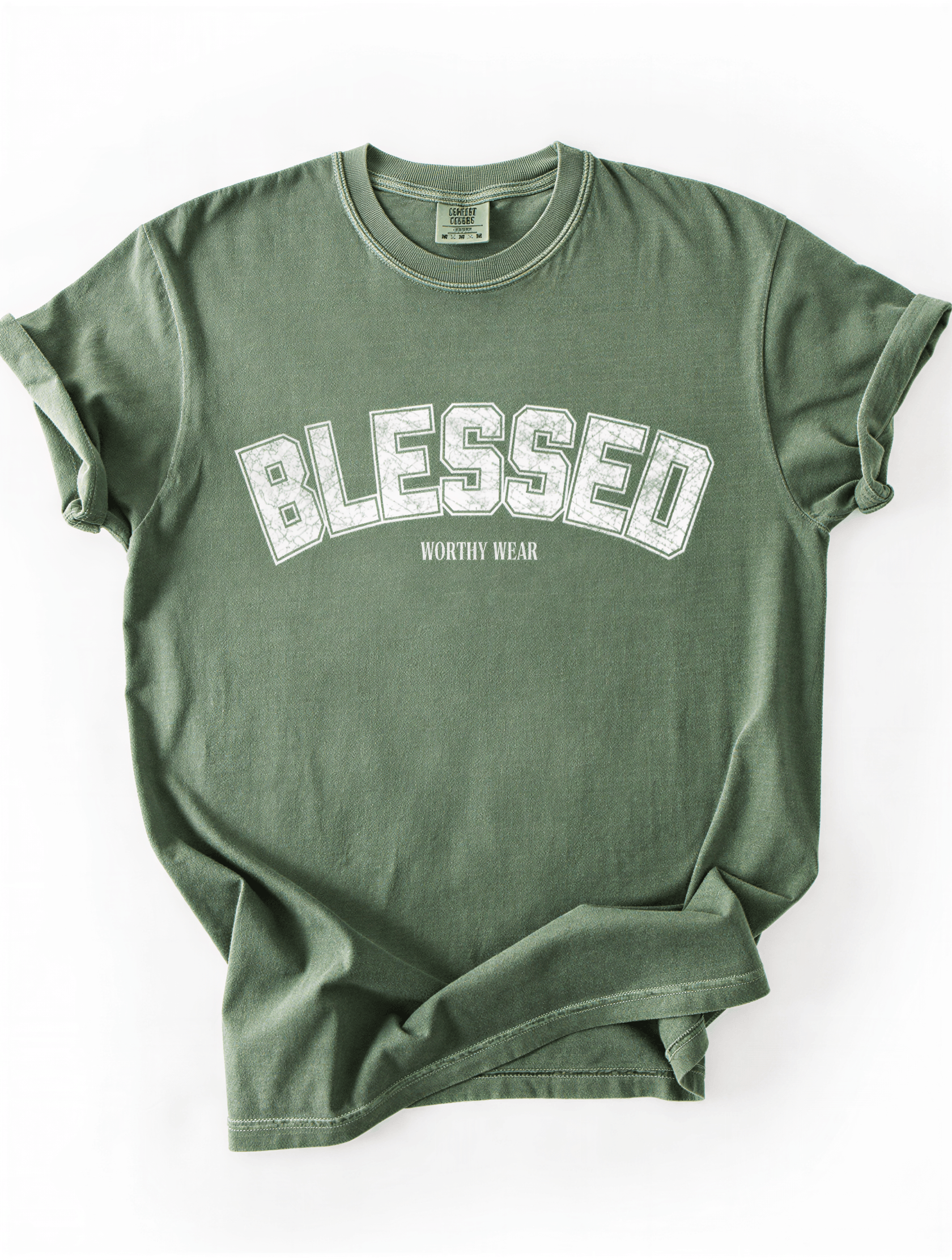 flat lay of blessed tee