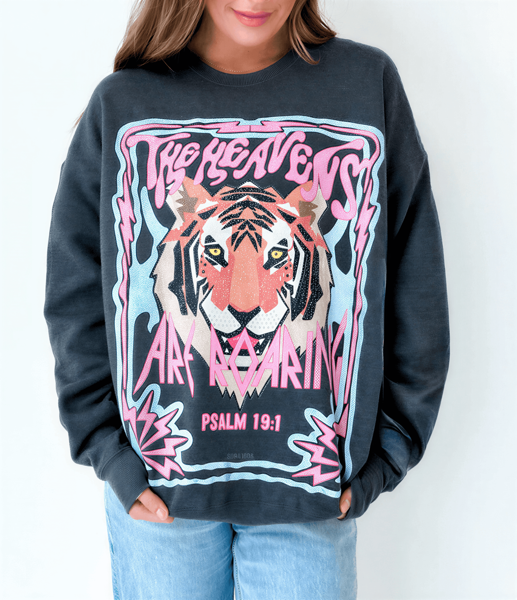 model wearing heavens are roaring tee