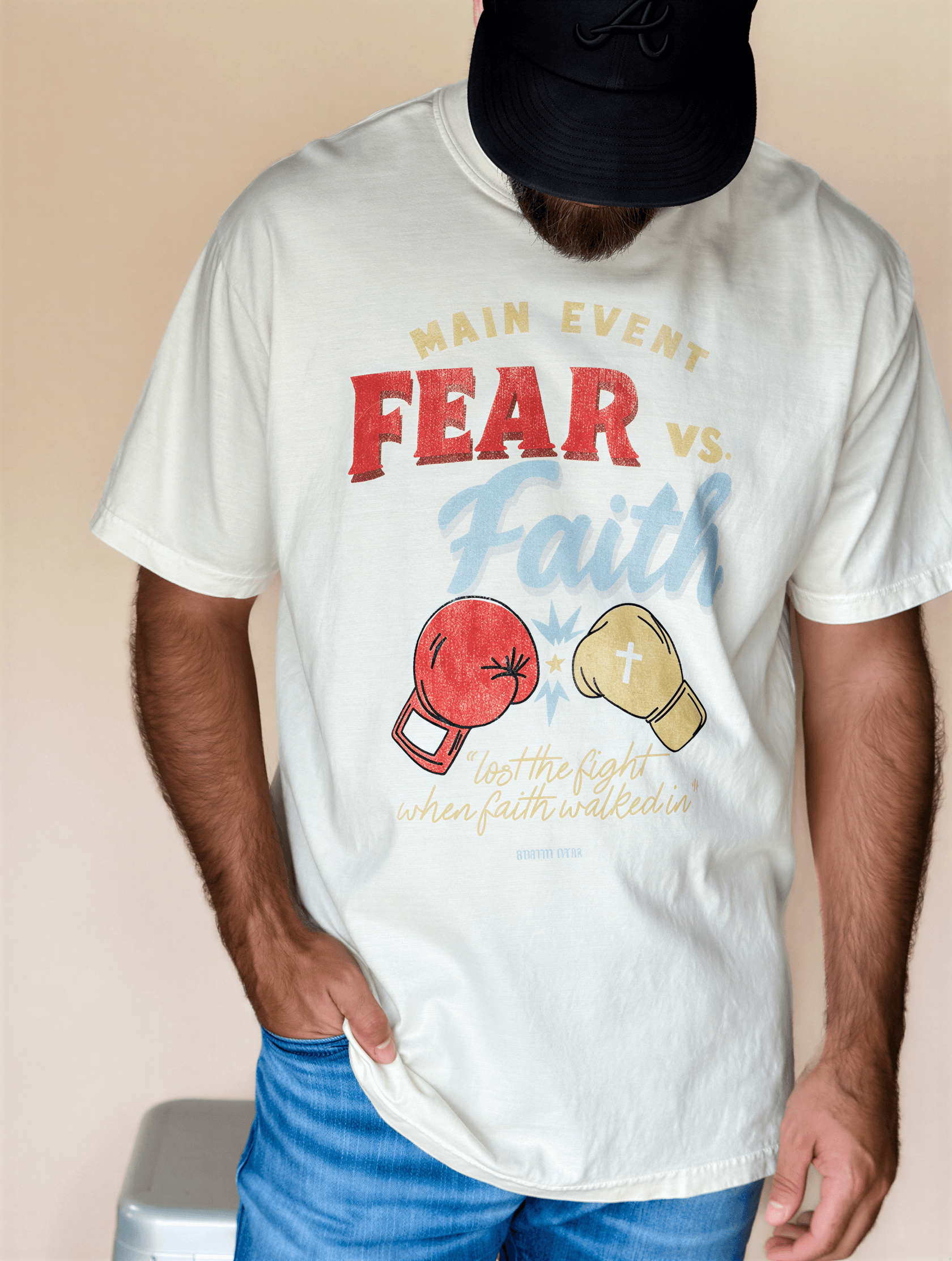 model wearing Fear vs. Faith Tee