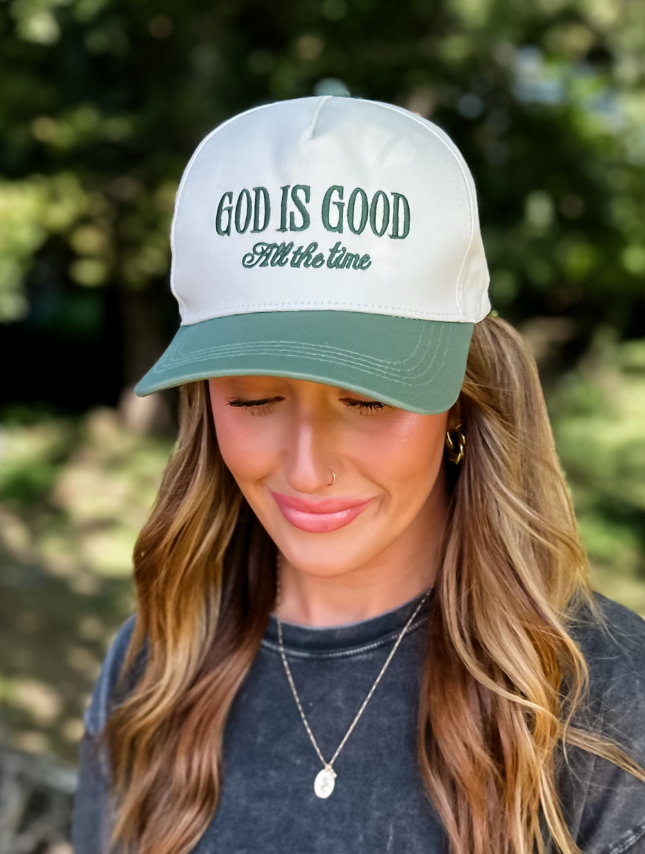 model wearing God Is Good - Green Hat