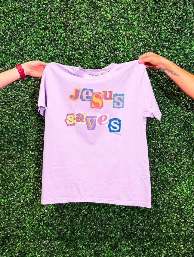 two girls holding jesus saves tee