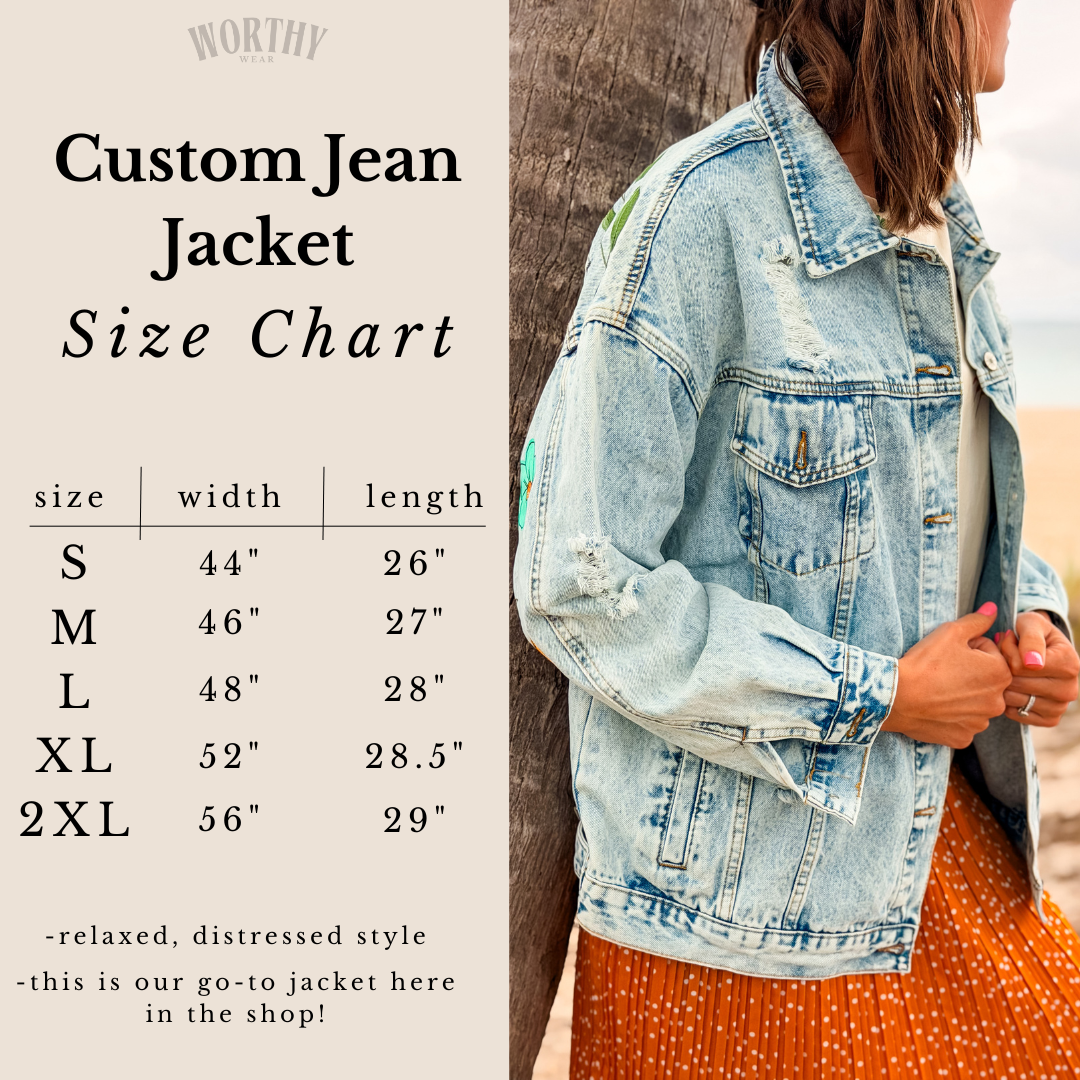 size chart of worthy wear denim jacket