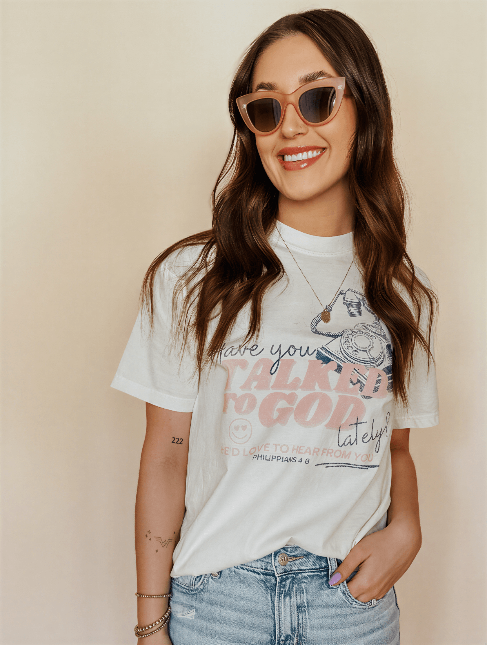 model wearing Talk To God Tee