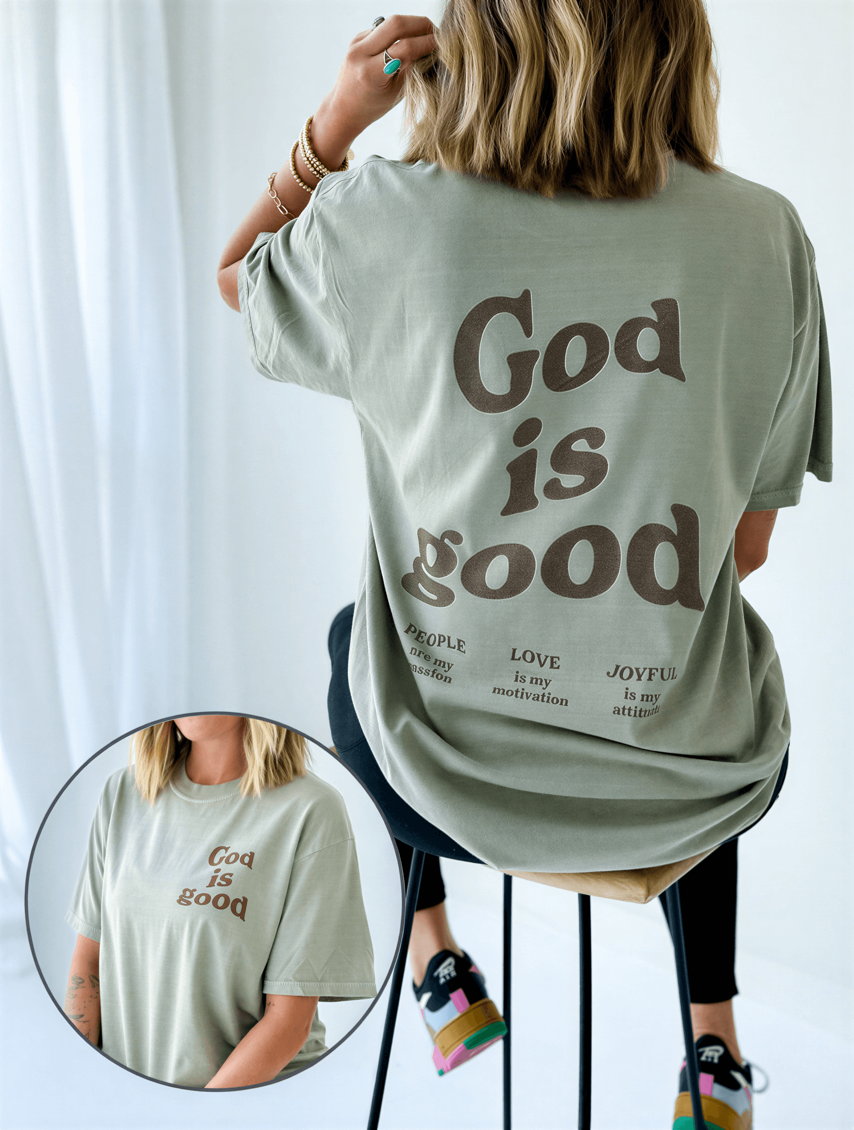 model wearing God Is Good Tee