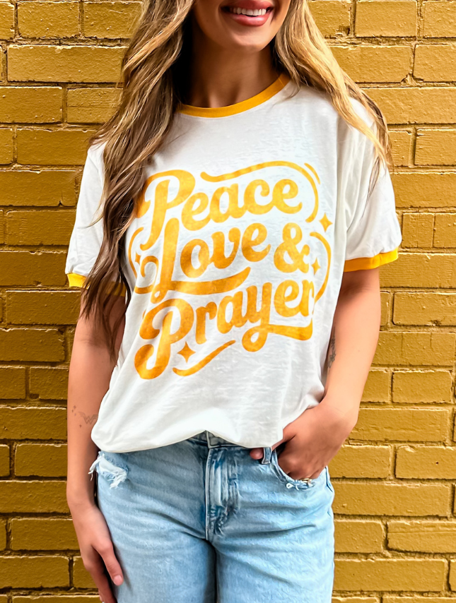 Peace, Love & Prayer Ringer Tee