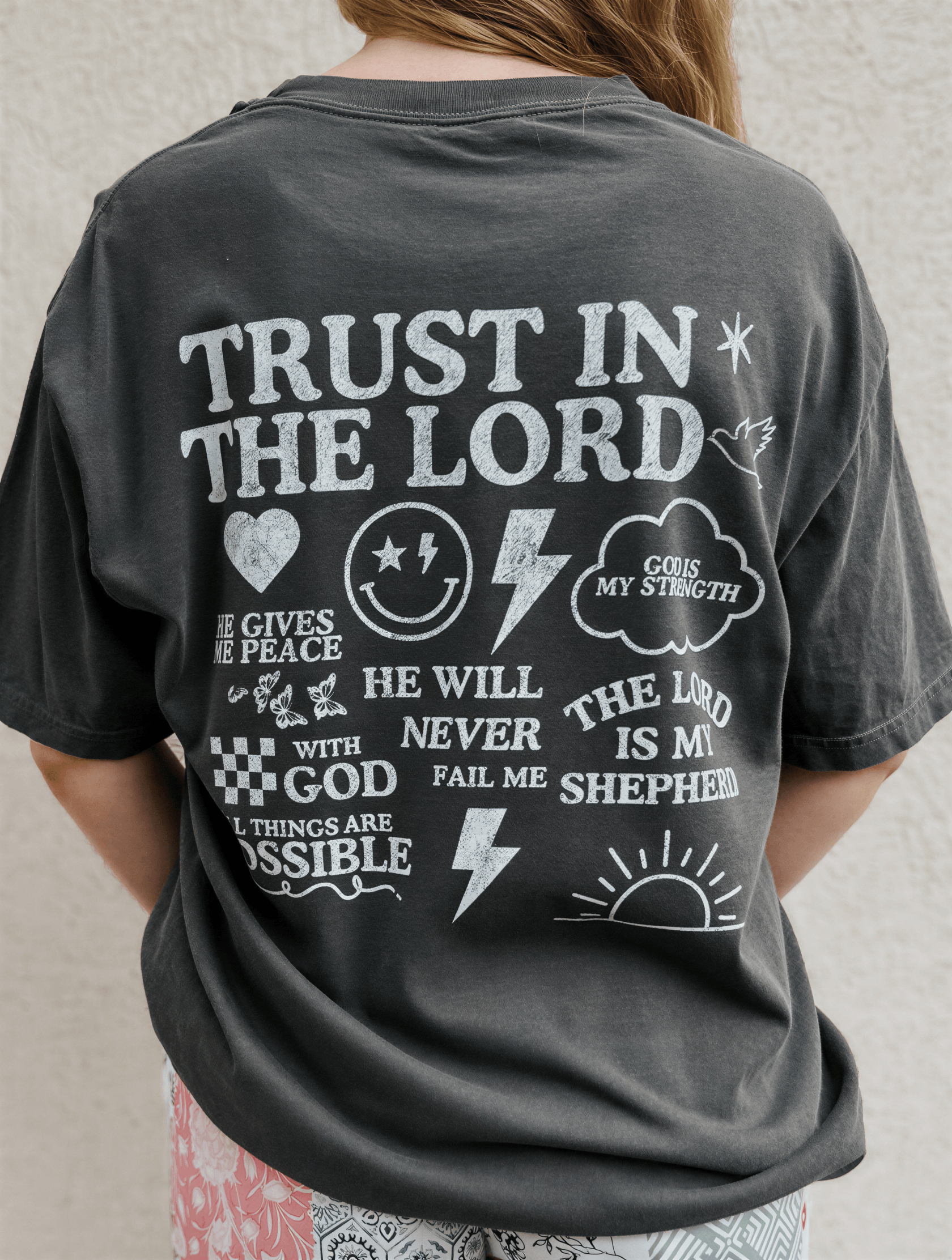 model wearing Trust Talks Tee