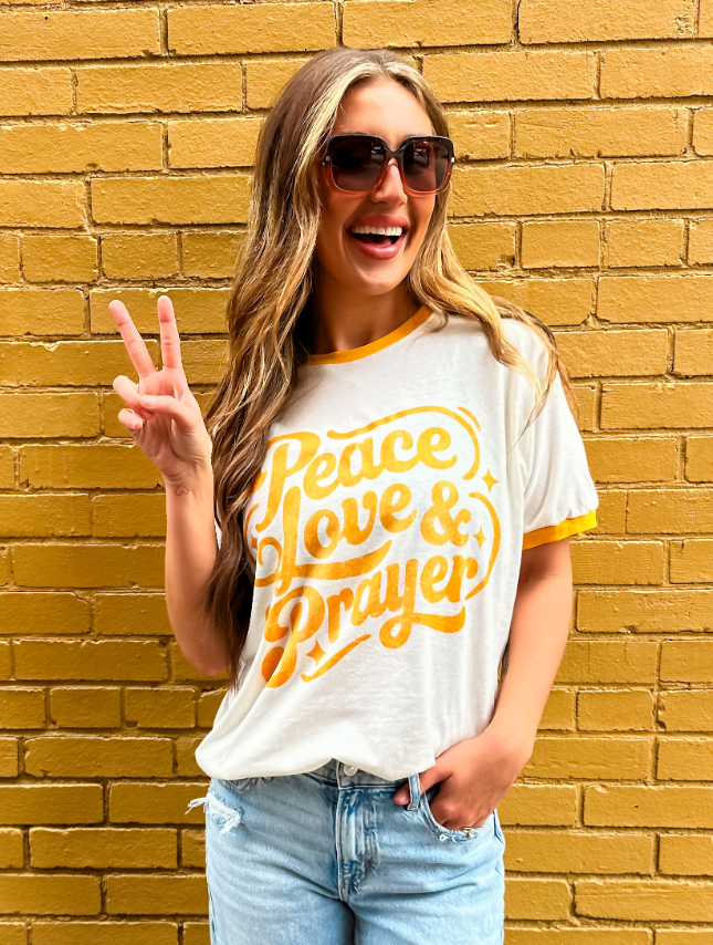 Peace, Love & Prayer Ringer Tee