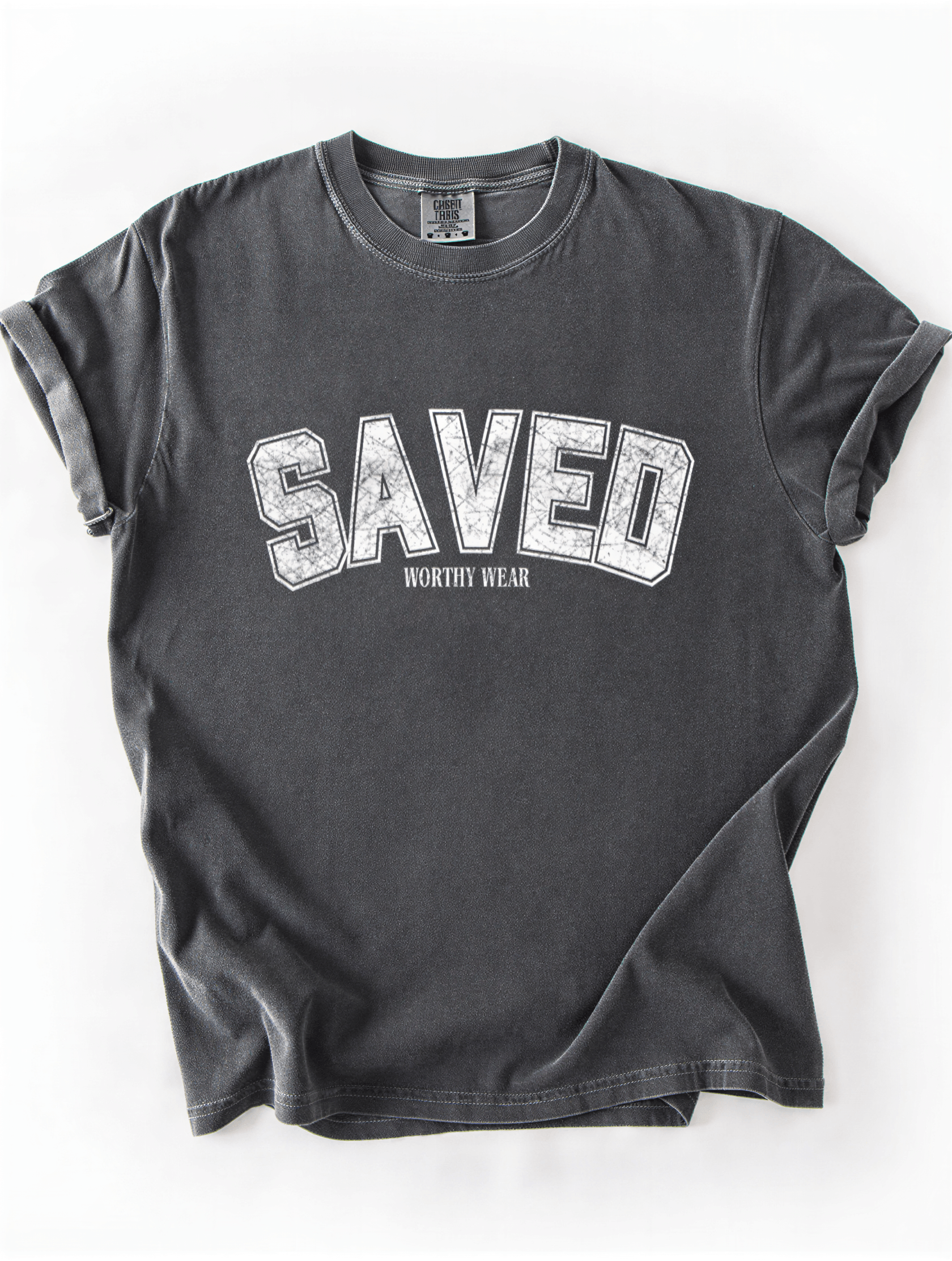 flat lay of saved tee