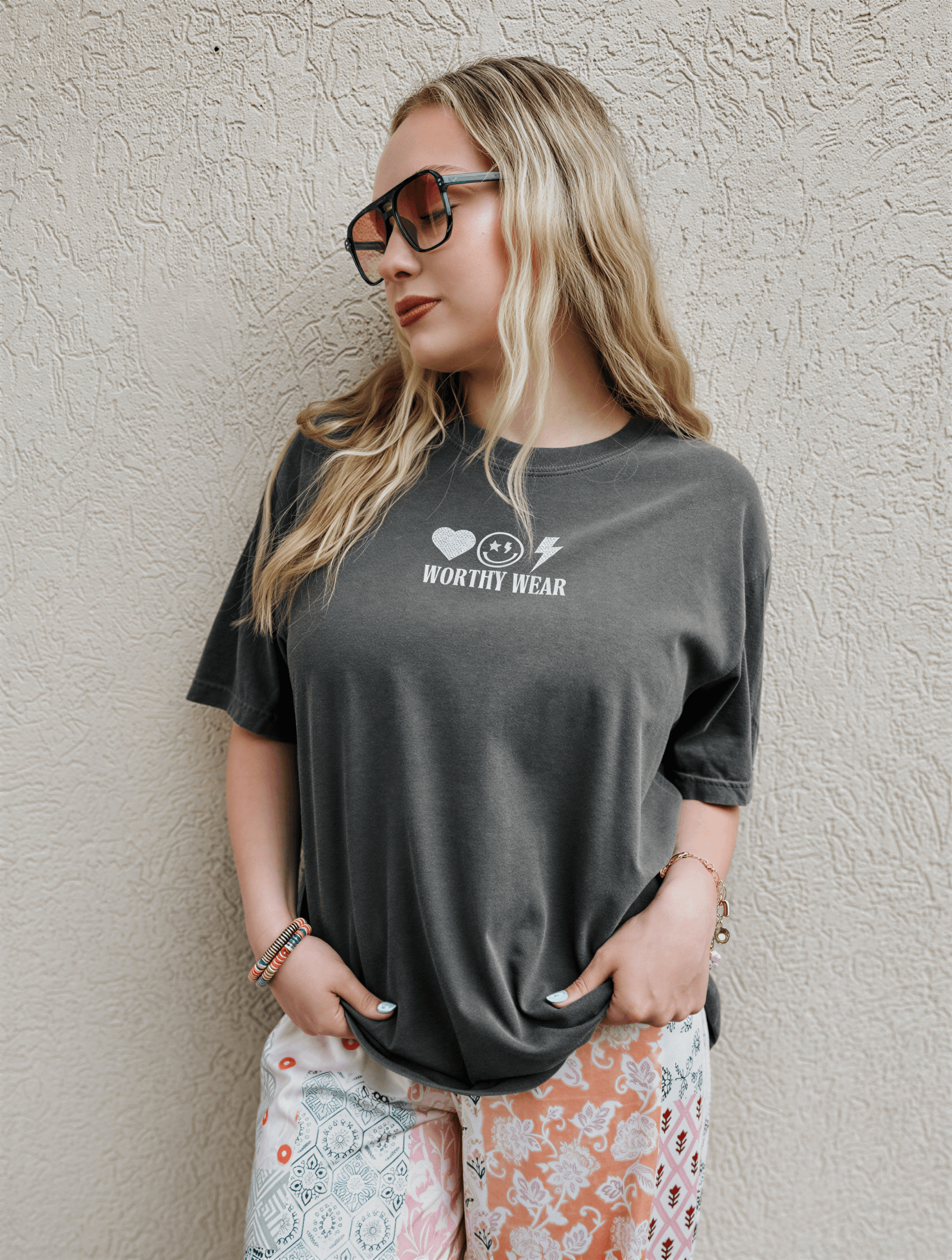 model wearing Trust Talks Tee