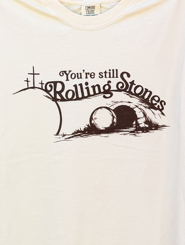 flat lay of you're still rolling stones tee