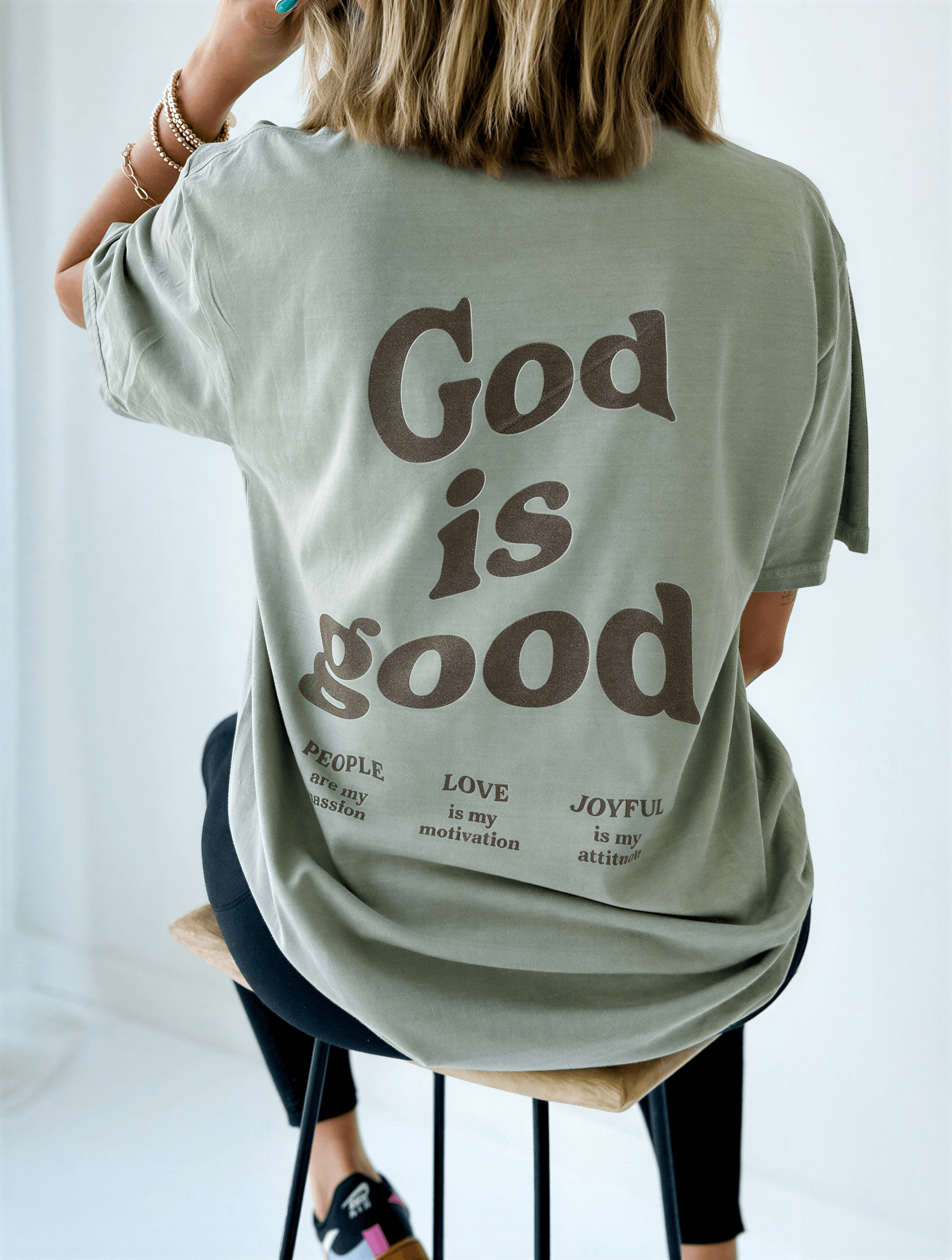 model wearing God Is Good Tee