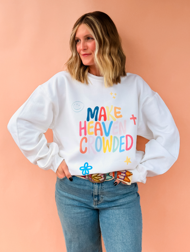 model wearing Make Heaven Crowded Sweatshirt