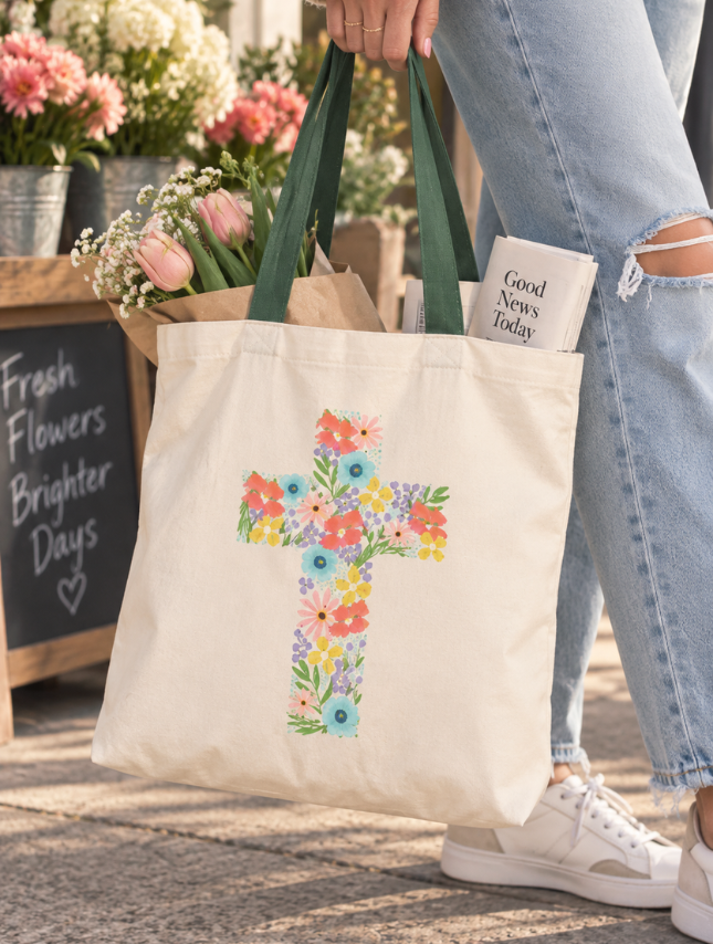 Floral Cross Tote Bag