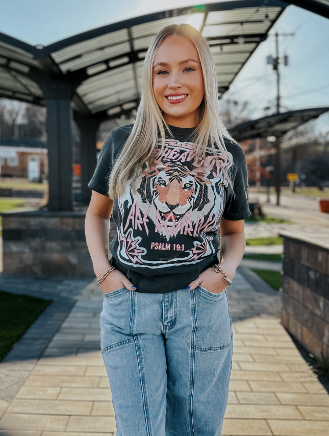 model wearing worthy wear tee