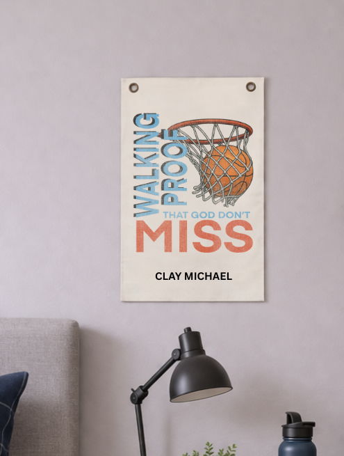 Decorative wall art with basketball theme in a bedroom setting