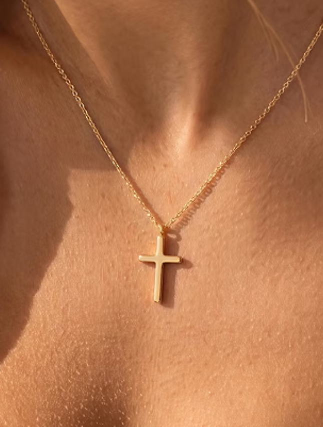 Simple Chain Cross Necklace - Gold