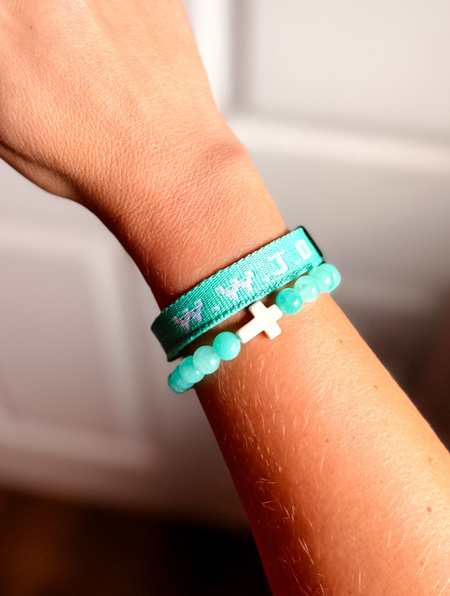 WWJD + Beaded Bracelet Set - Teal