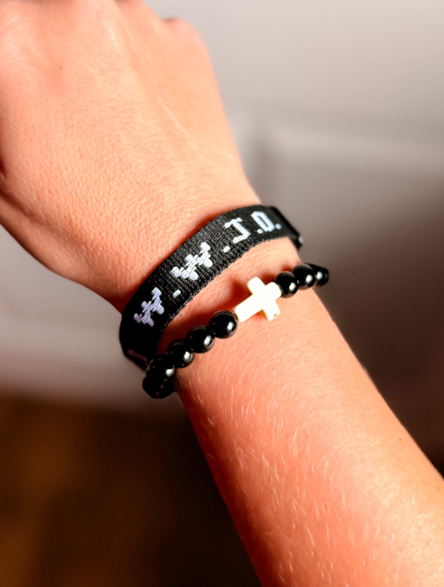 WWJD + Beaded Bracelet Set - Black