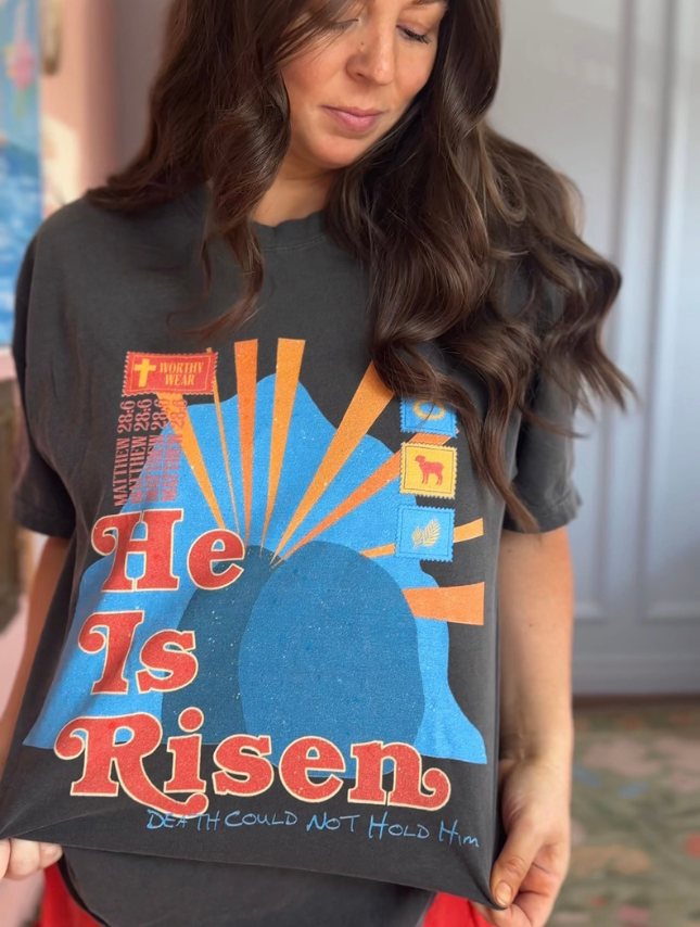 model wearing He Is Risen Tee