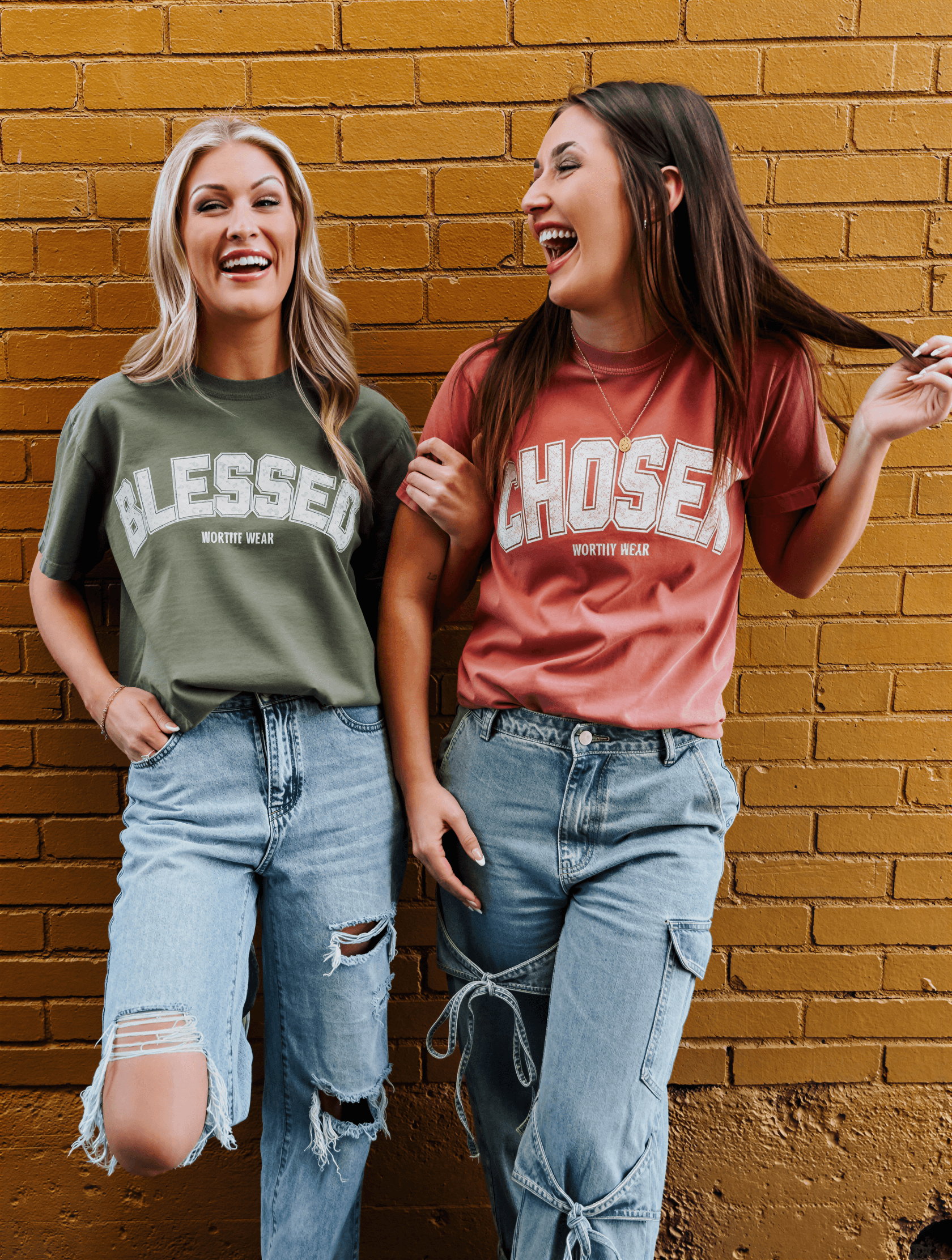 models wearing blessed and chosen tee