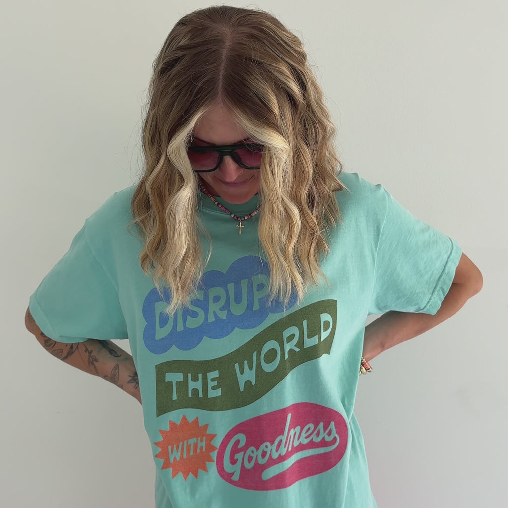woman wearing colorful disrupt